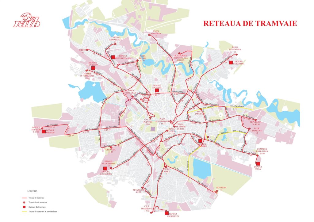 Mapa de los Tranvías de Bucarest