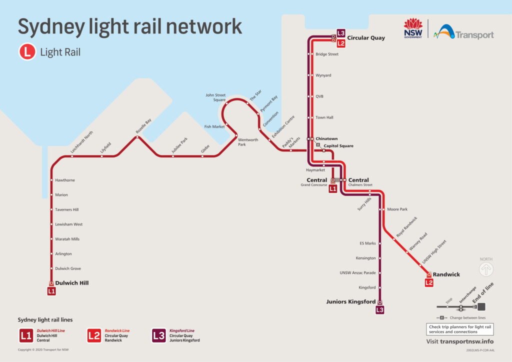 Mapa del Tren ligero de Sídney