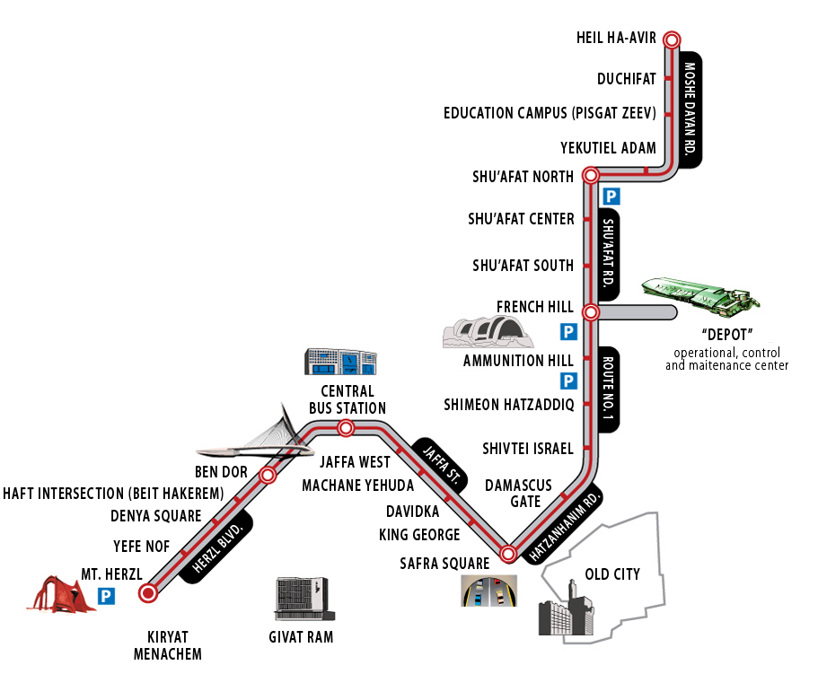Mapa del Tranvía de Jerusalén