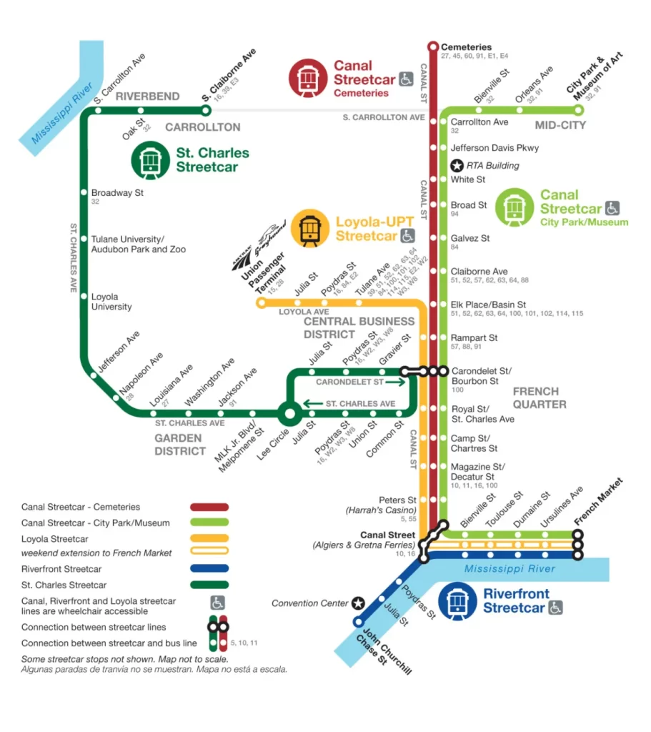 Mapa de los tranvías de Nueva Orleans
