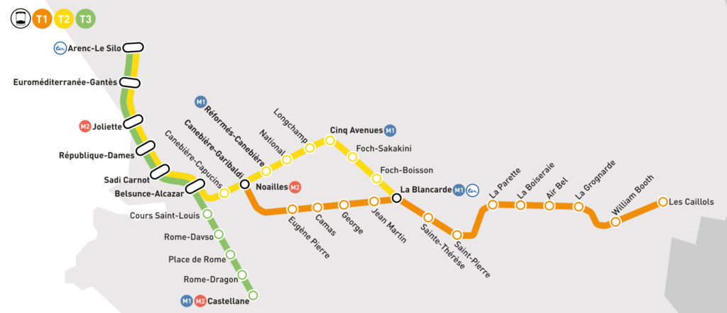 Mapa de los tranvías de Marsella