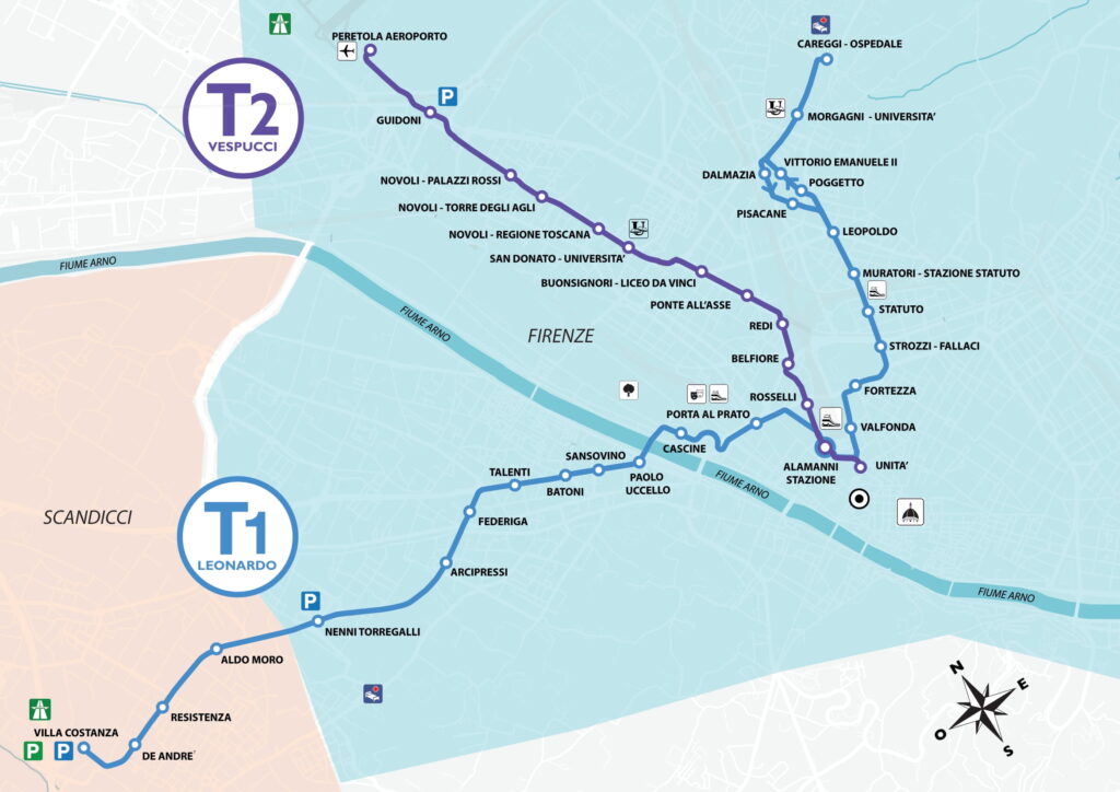Mapa de los tranvías de Florencia