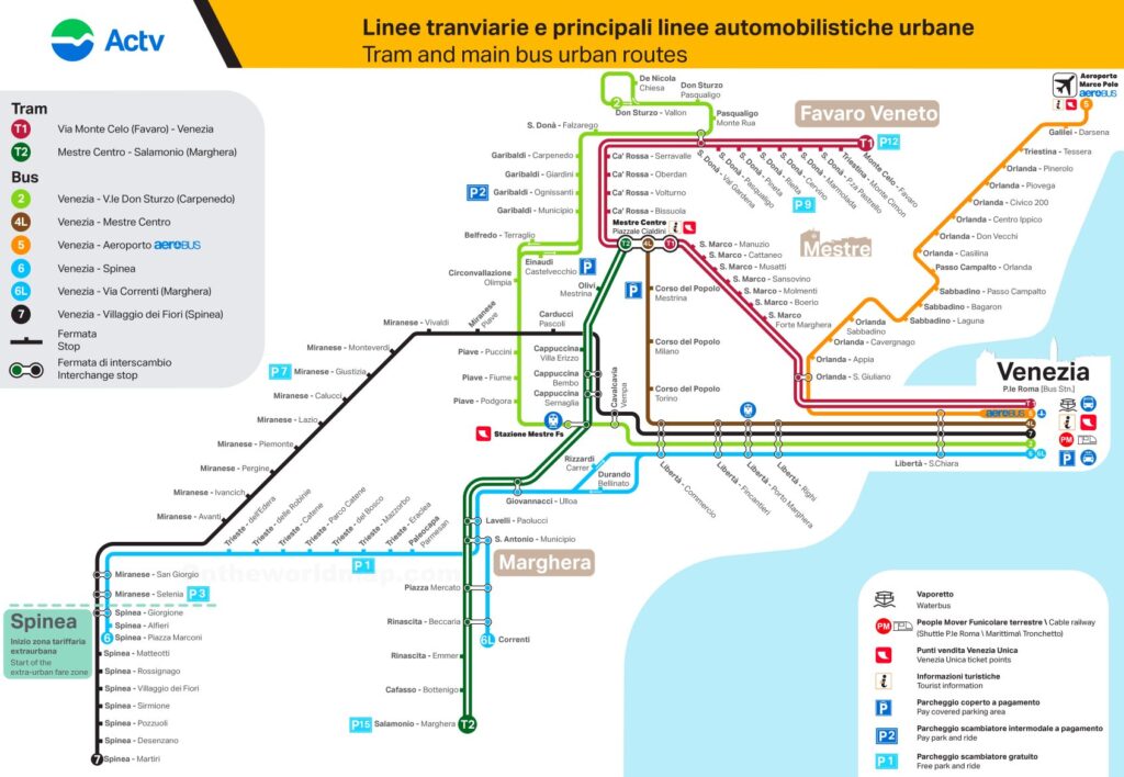 Mapa de tranvías y autobuses de Venecia